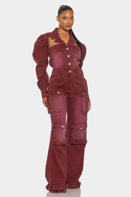 Vintage Inspired Utility Burgundy Jumpsuit - ShopEbonyMonique