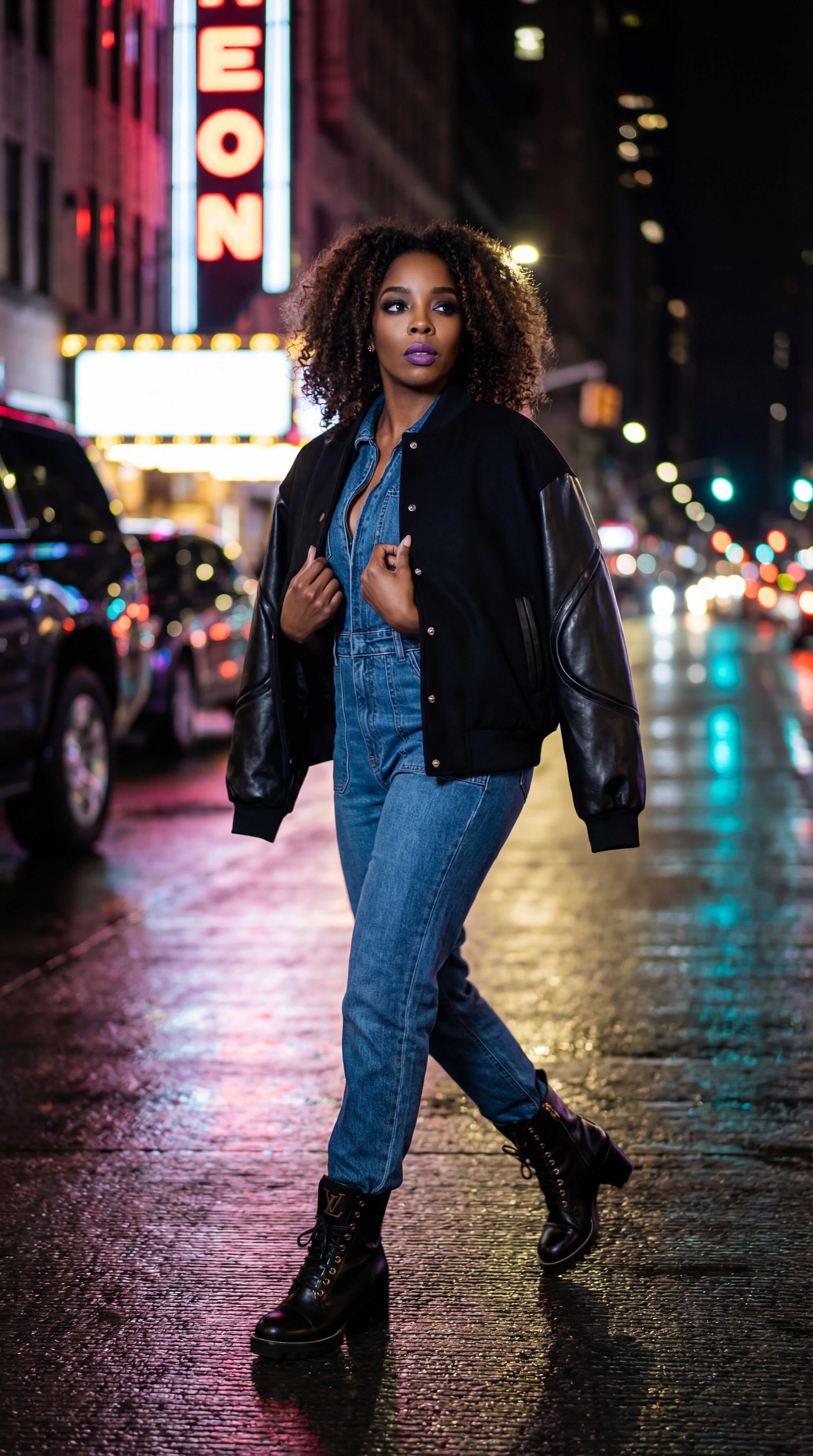 EM PU Leather Sleeve Patchwork Baseball Jacket