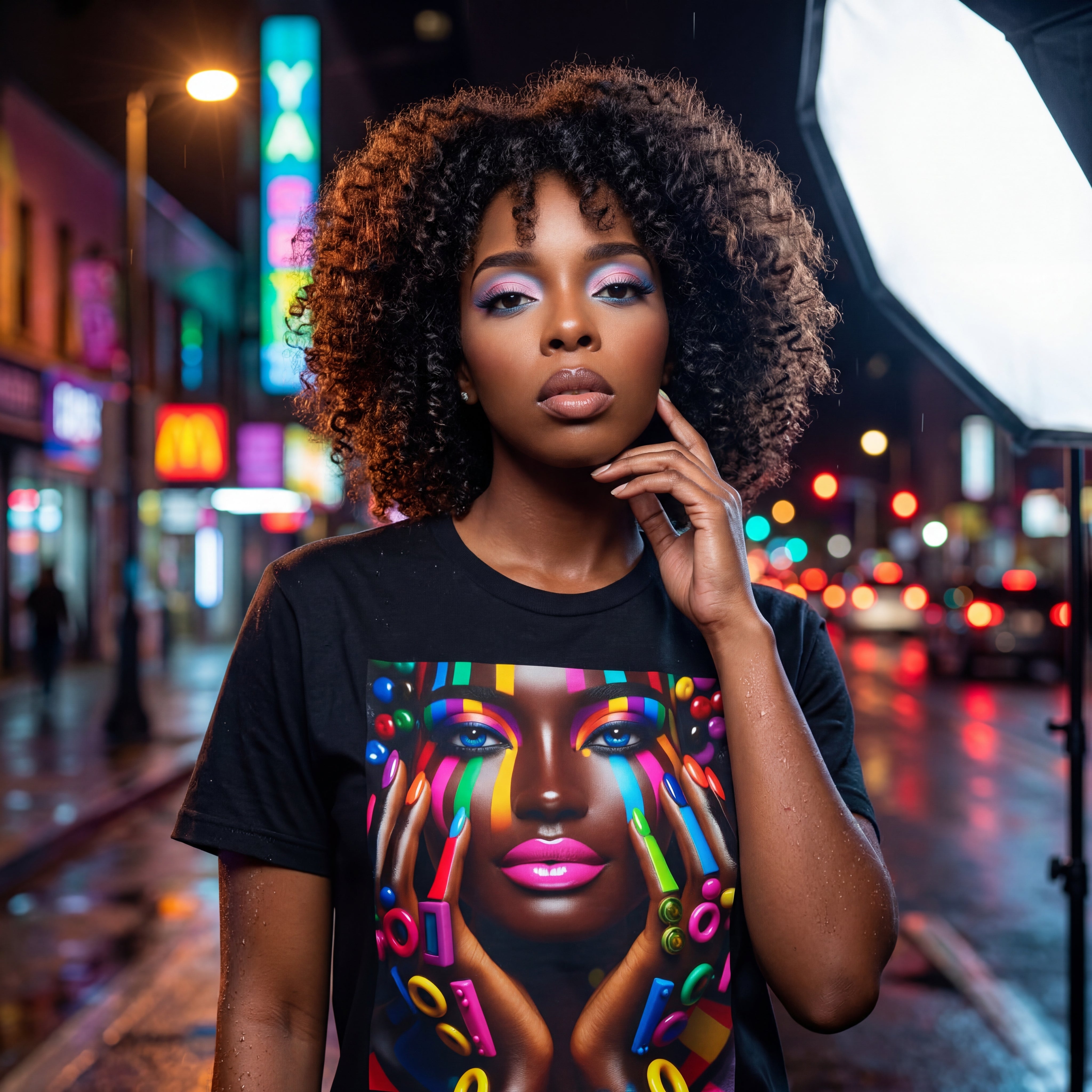 Colorful Pop-Art Afro Portrait T-Shirt
