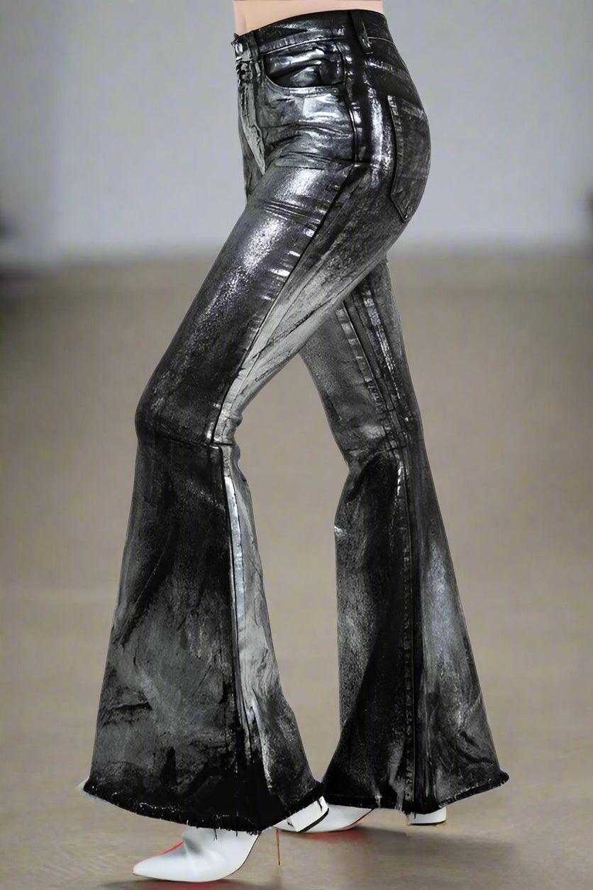 Metallic Bell Bottom Jean in Black