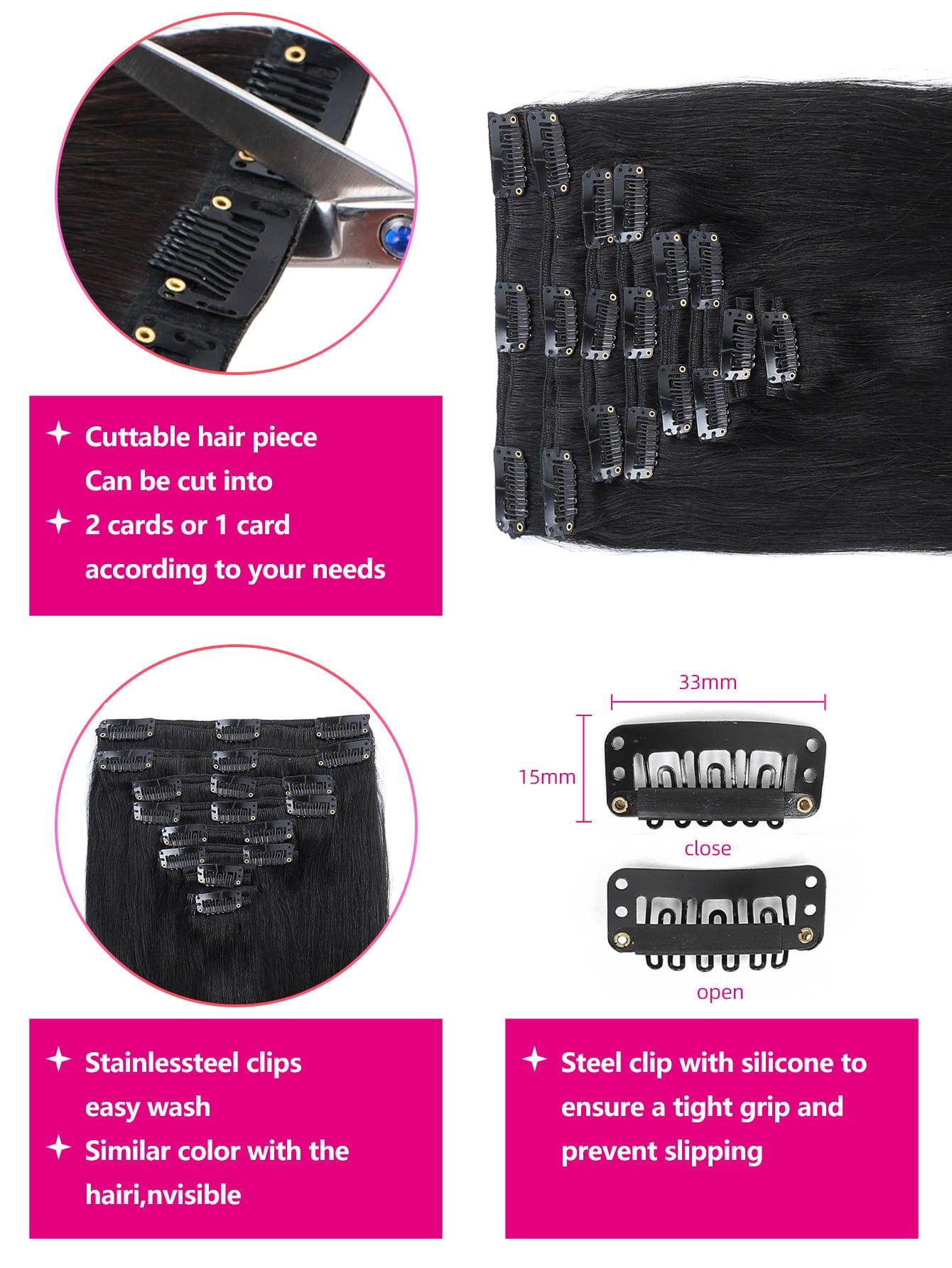 EM 8pcs Clip In Straight Human Hair - ShopEbonyMonique