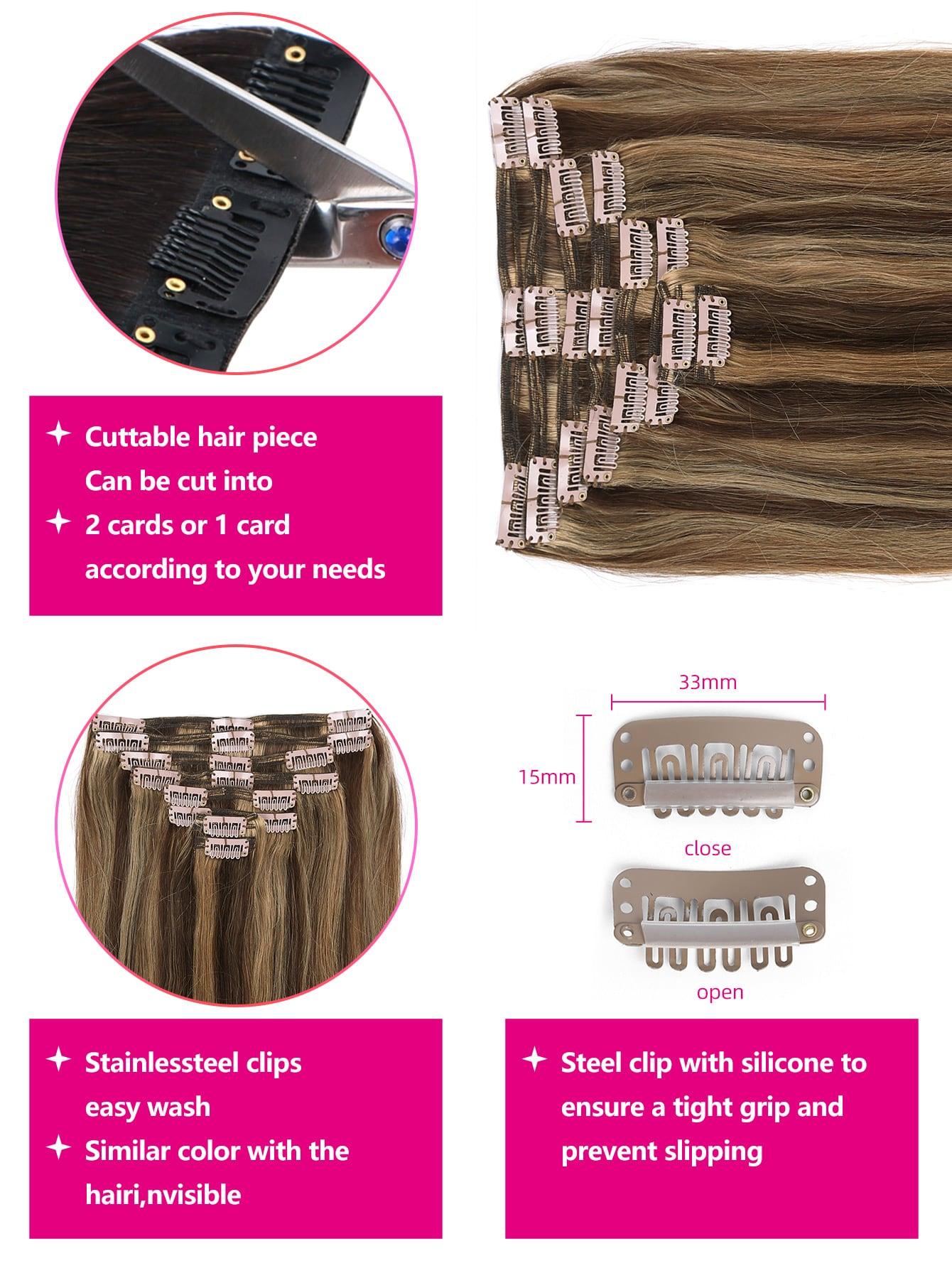 EM 8pcs Clip In Straight Human Hair - ShopEbonyMonique