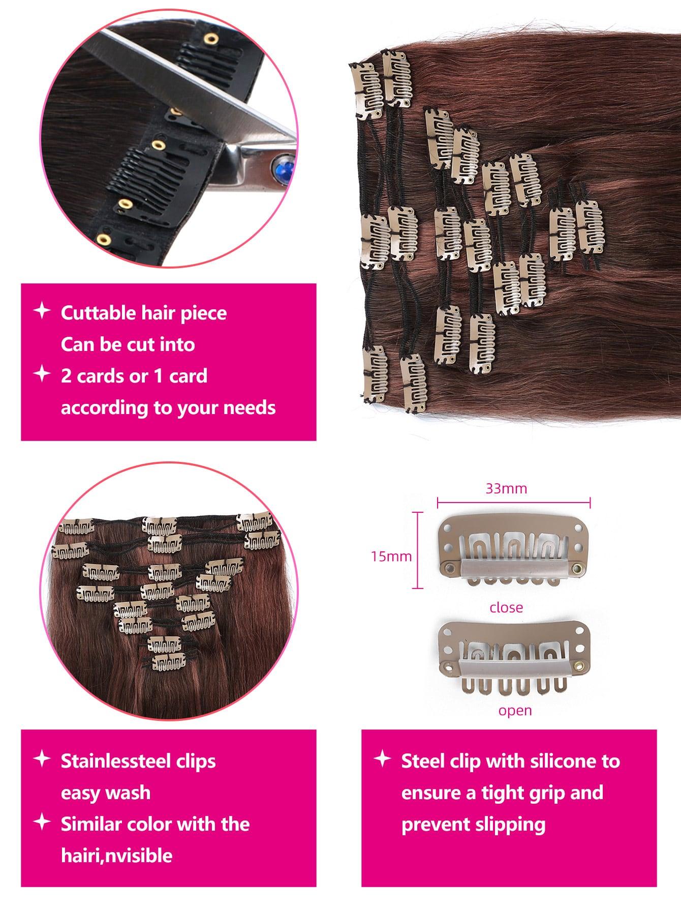 EM 8pcs Clip In Straight Human Hair - ShopEbonyMonique