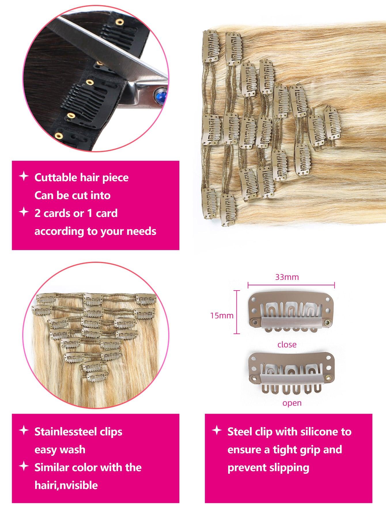 EM 8pcs Clip In Straight Human Hair - ShopEbonyMonique