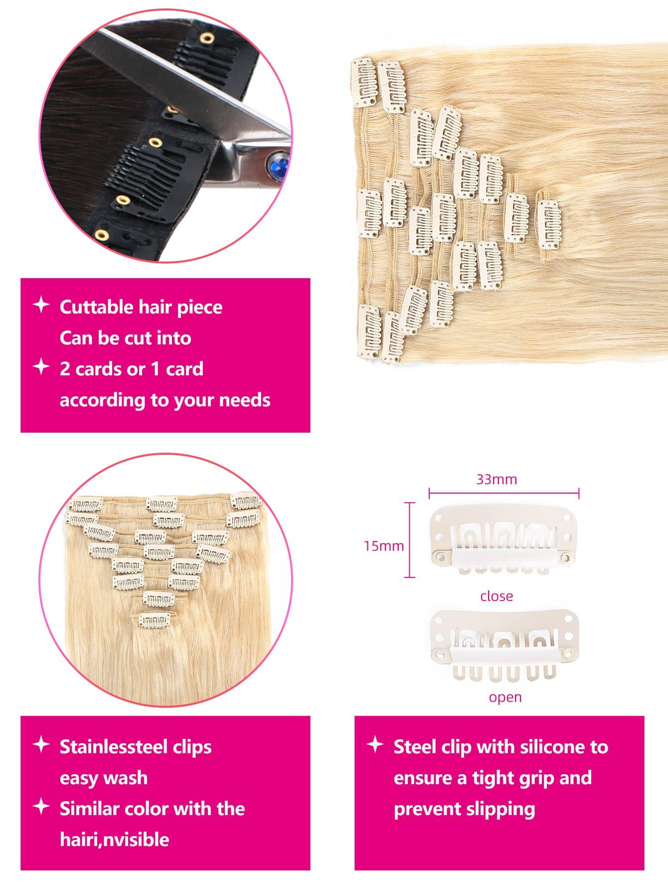 EM 8pcs Clip In Straight Human Hair - ShopEbonyMonique