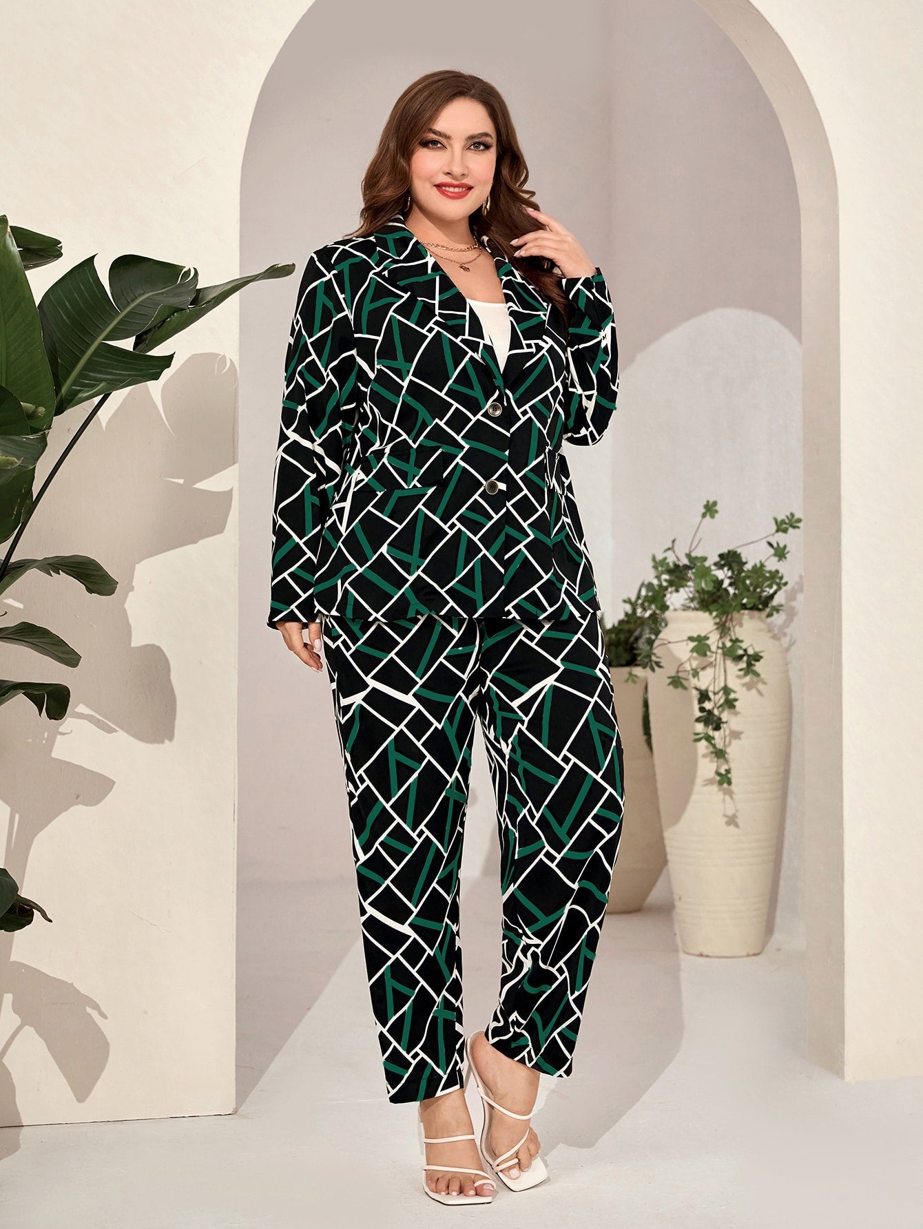 Plus Geo Print Blazer & Pants - ShopEbonyMonique