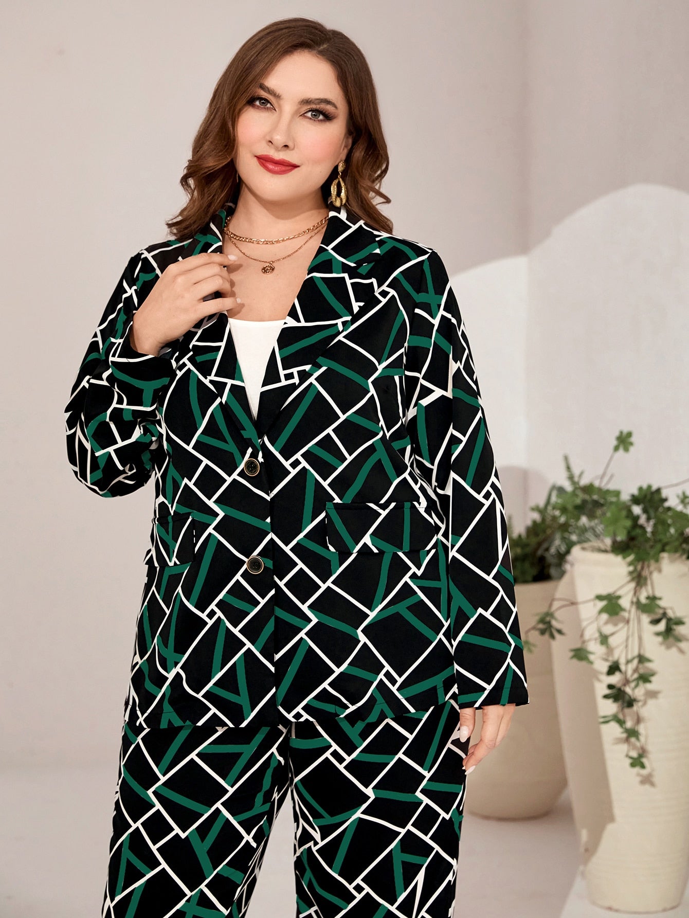 Plus Geo Print Blazer & Pants - ShopEbonyMonique