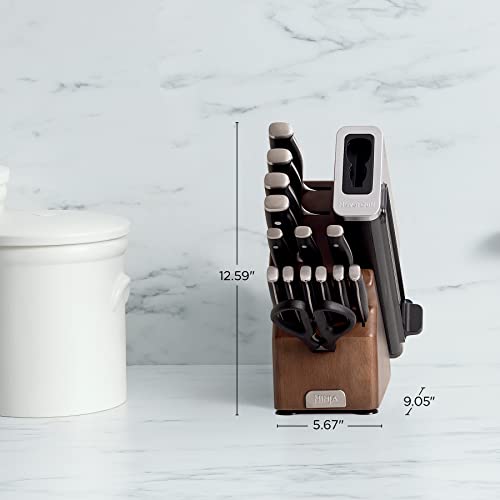Ninja K52015 Foodi NeverDull 15 Piece Premium Knife System, Wood Series Block, German Stainless Steel, with Built-in Sharpener, Stainless Steel/Walnut - ShopEbonyMonique