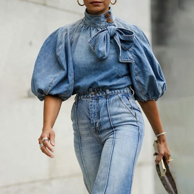 Bubble Blue Denim Top - ShopEbonyMonique
