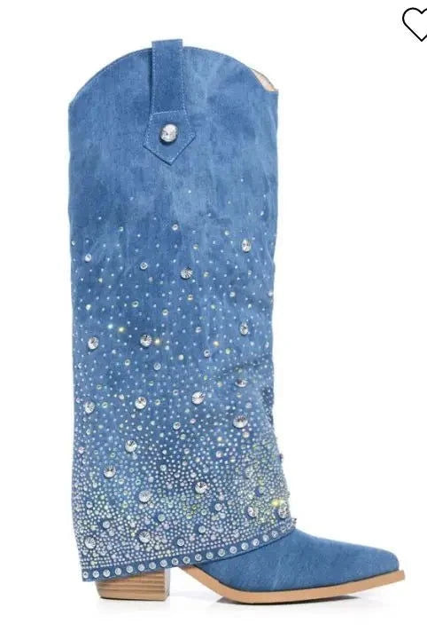 Crystal Denim Western Boots - ShopEbonyMonique