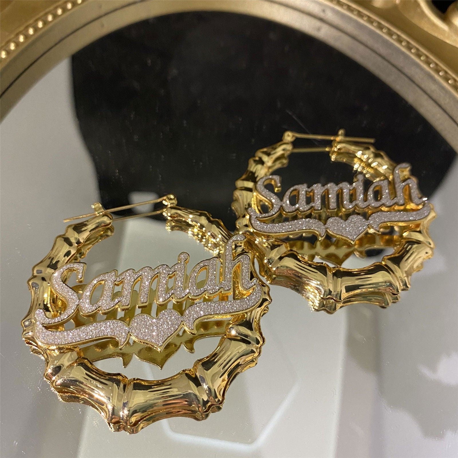 Custom Bling Name Bamboo Earrings - ShopEbonyMonique