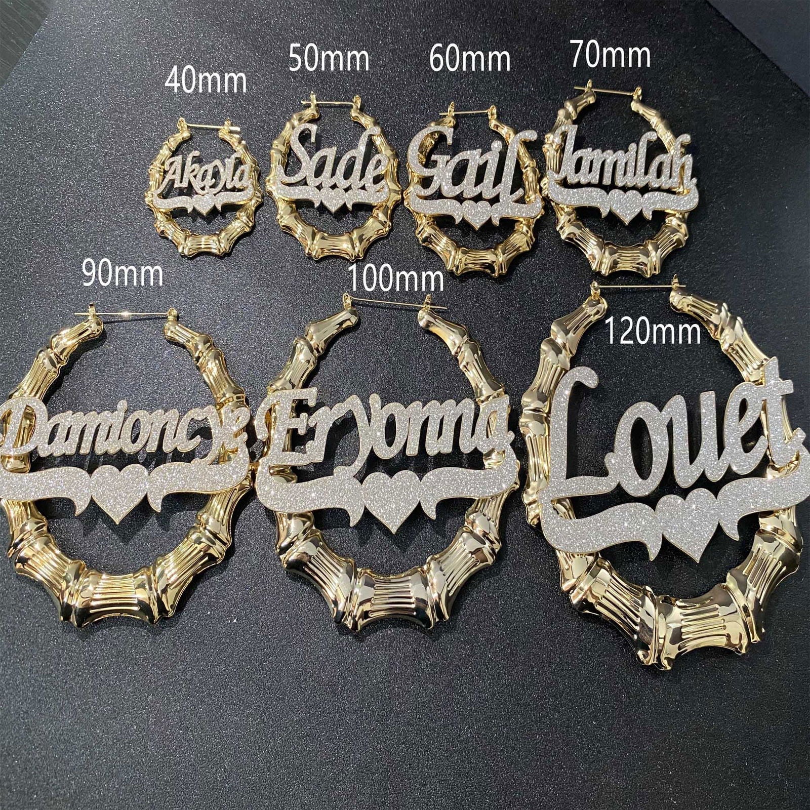 Custom Bling Name Bamboo Earrings - ShopEbonyMonique