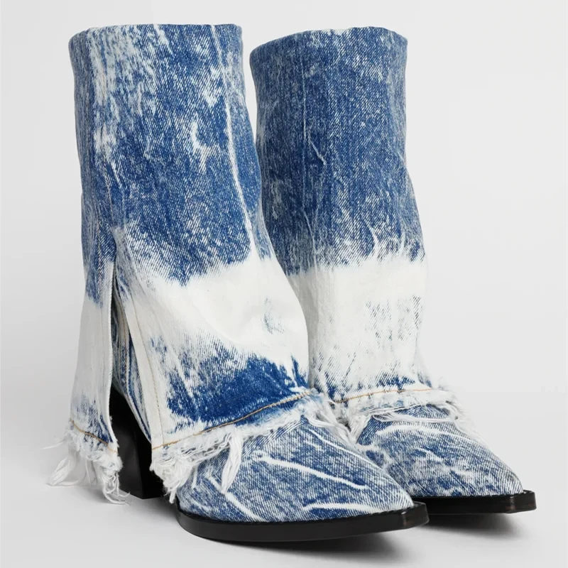 Denim Chunky Wedges Cowboy Boots - ShopEbonyMonique