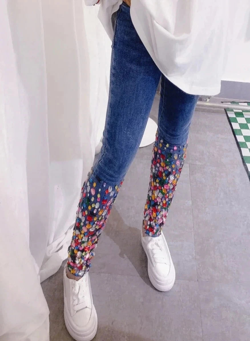 Diamond Design Comfortable Soft Stretch Denim Skinny Jeans - ShopEbonyMonique