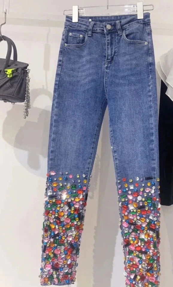 Diamond Design Comfortable Soft Stretch Denim Skinny Jeans - ShopEbonyMonique