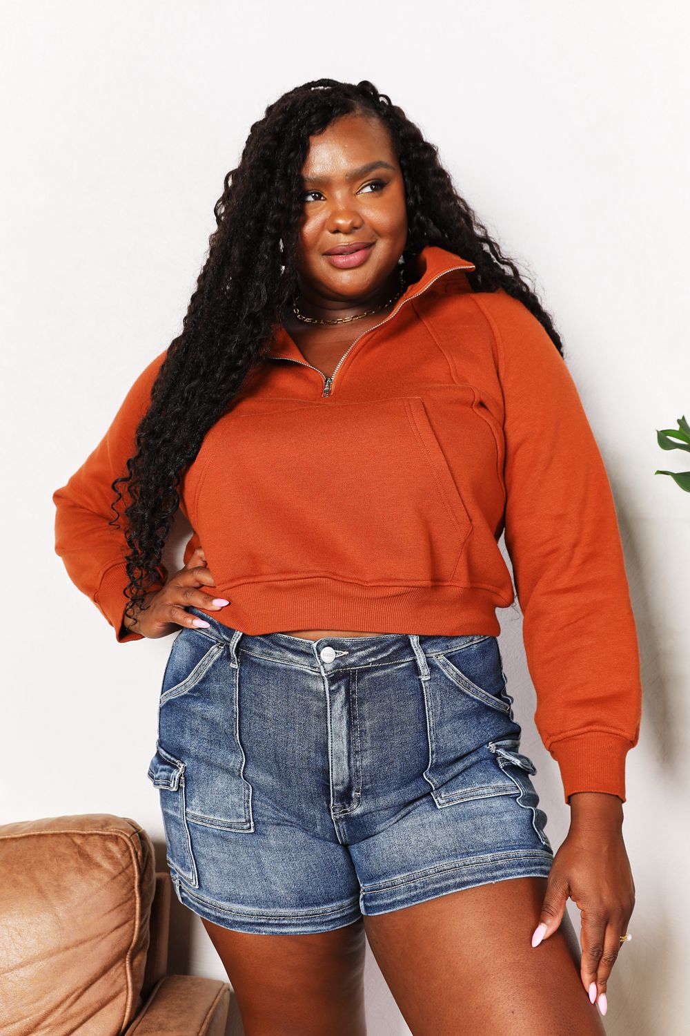 Double Take Half-Zip Long Sleeve Hoodie - ShopEbonyMonique