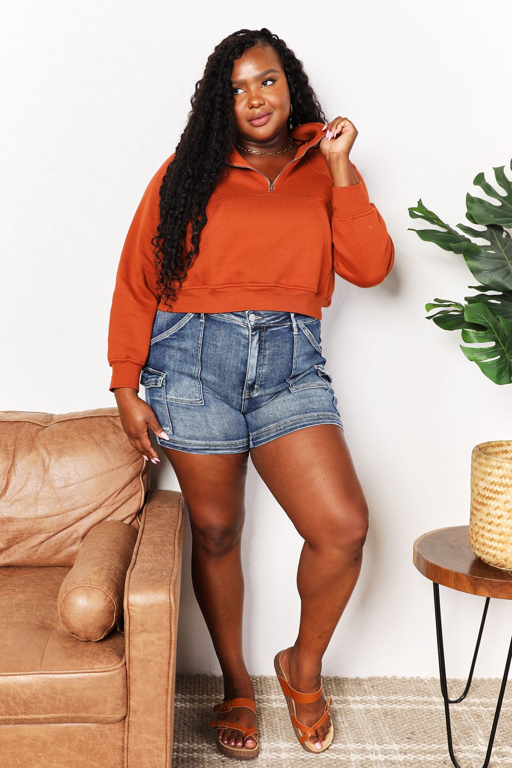 Double Take Half-Zip Long Sleeve Hoodie - ShopEbonyMonique