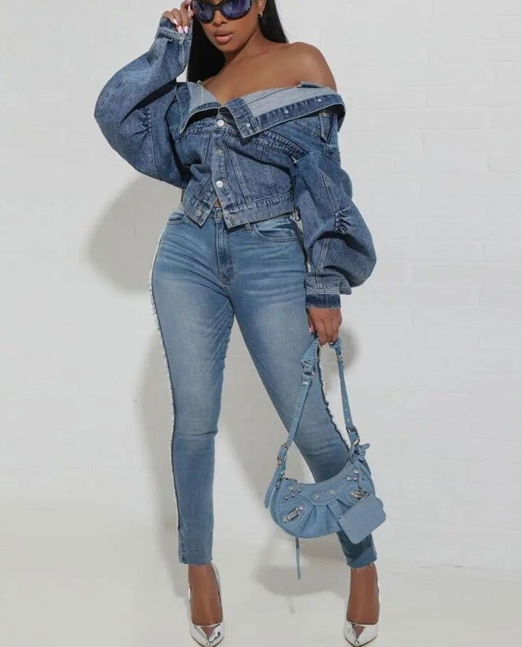 Drop Loose Blue Denim Jacket - ShopEbonyMonique
