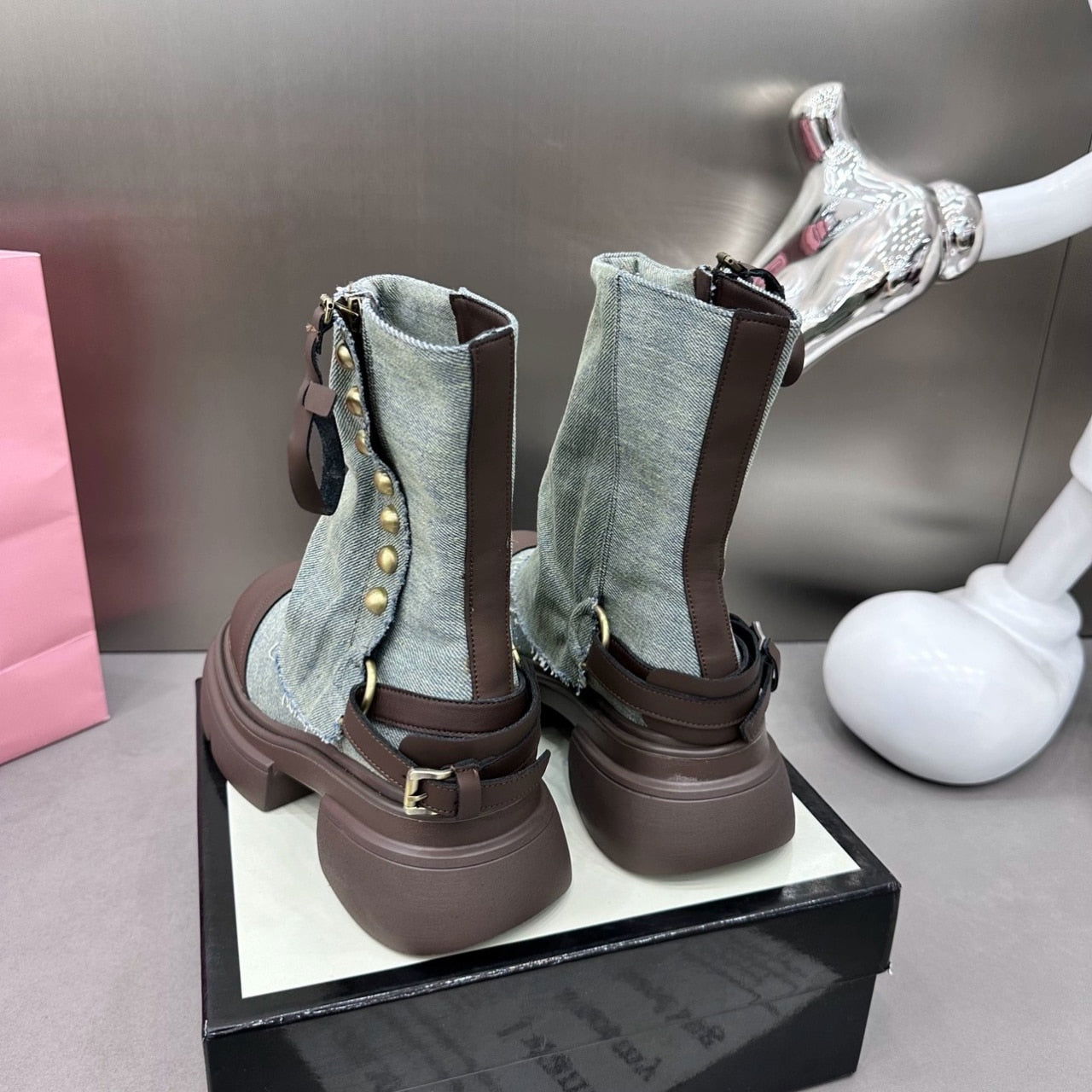 EM Denim Jeans Mid Calf Boots - ShopEbonyMonique