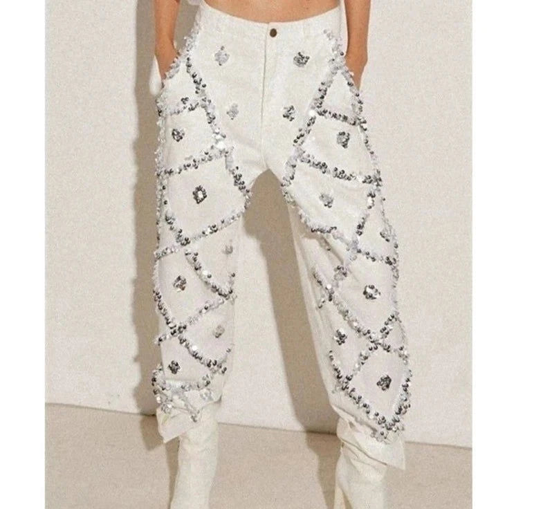 EM Designer Sequins Diamonds Beading Jeans - ShopEbonyMonique
