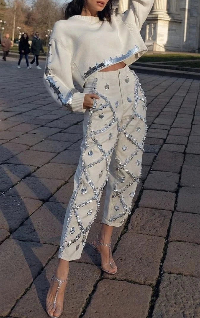 EM Designer Sequins Diamonds Beading Jeans - ShopEbonyMonique