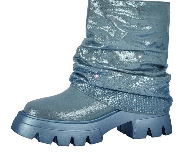 EM Fold Over Rhinestone Trim Boots - ShopEbonyMonique