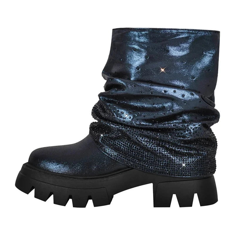 EM Fold Over Rhinestone Trim Boots - ShopEbonyMonique