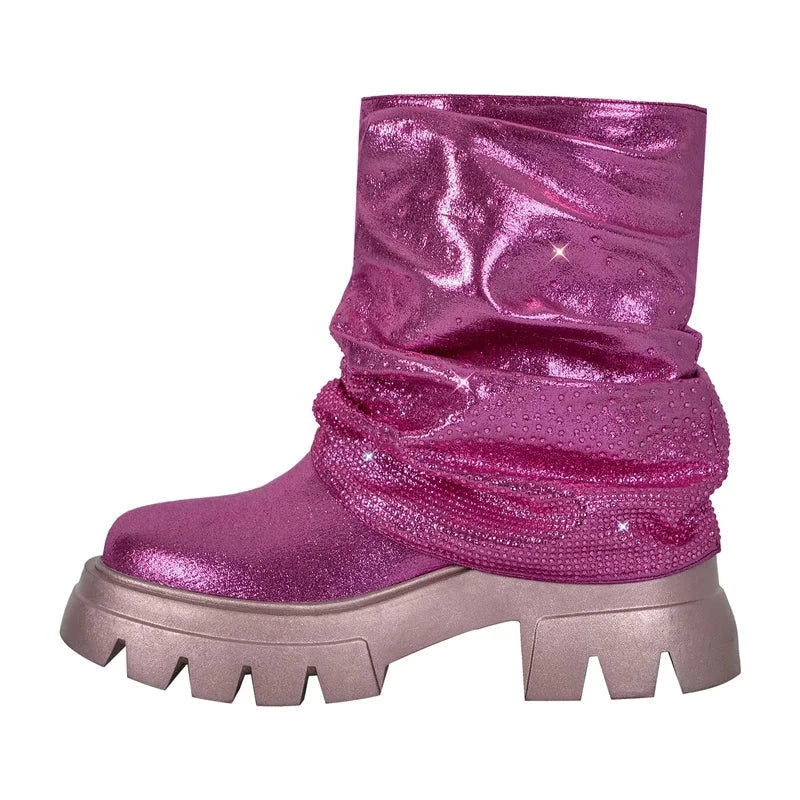 EM Fold Over Rhinestone Trim Boots - ShopEbonyMonique