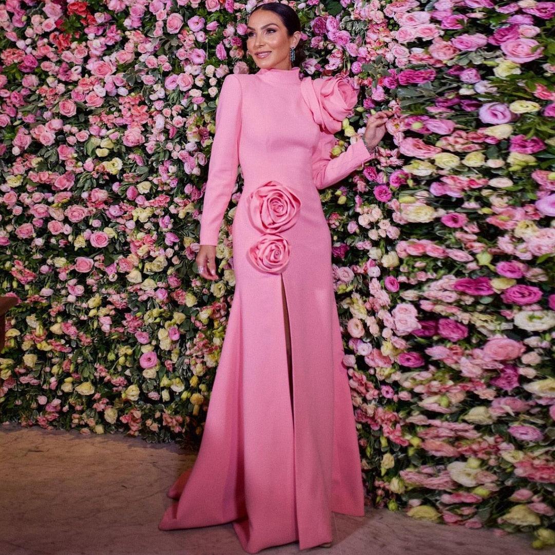 EM High Neck Long Sleeve Satin Dress - ShopEbonyMonique