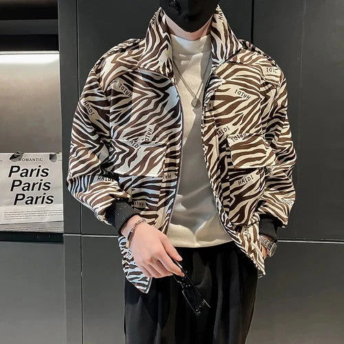 EM Leopard Print Stand Collar Bomber Jacket - ShopEbonyMonique