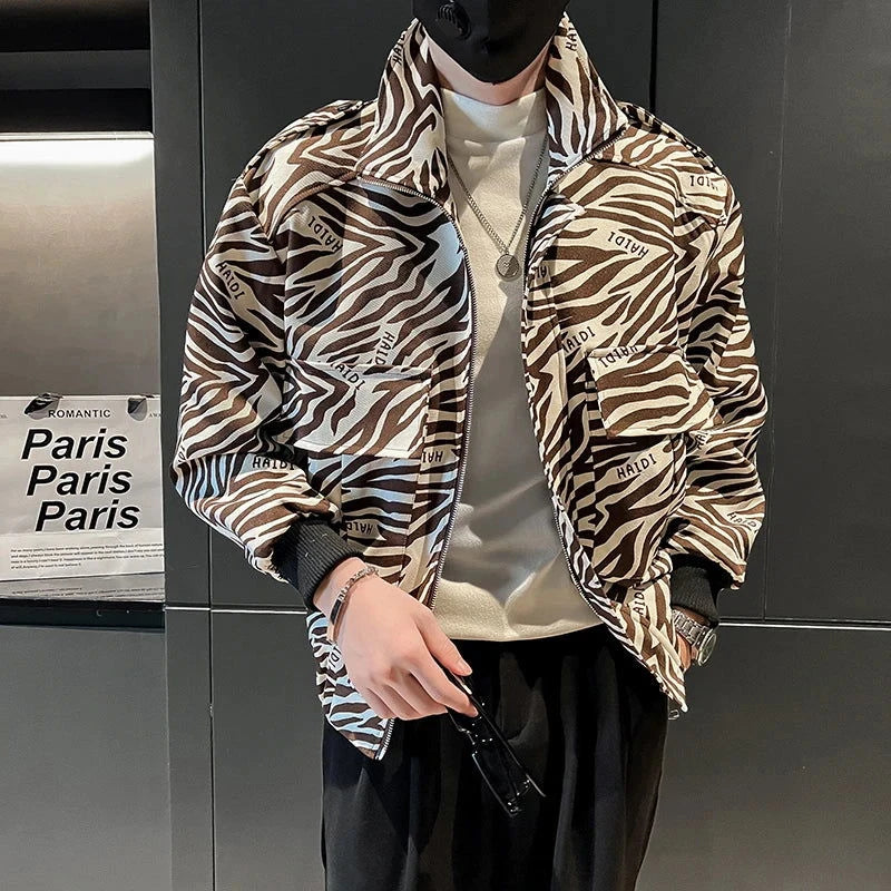 EM Leopard Print Stand Collar Bomber Jacket - ShopEbonyMonique