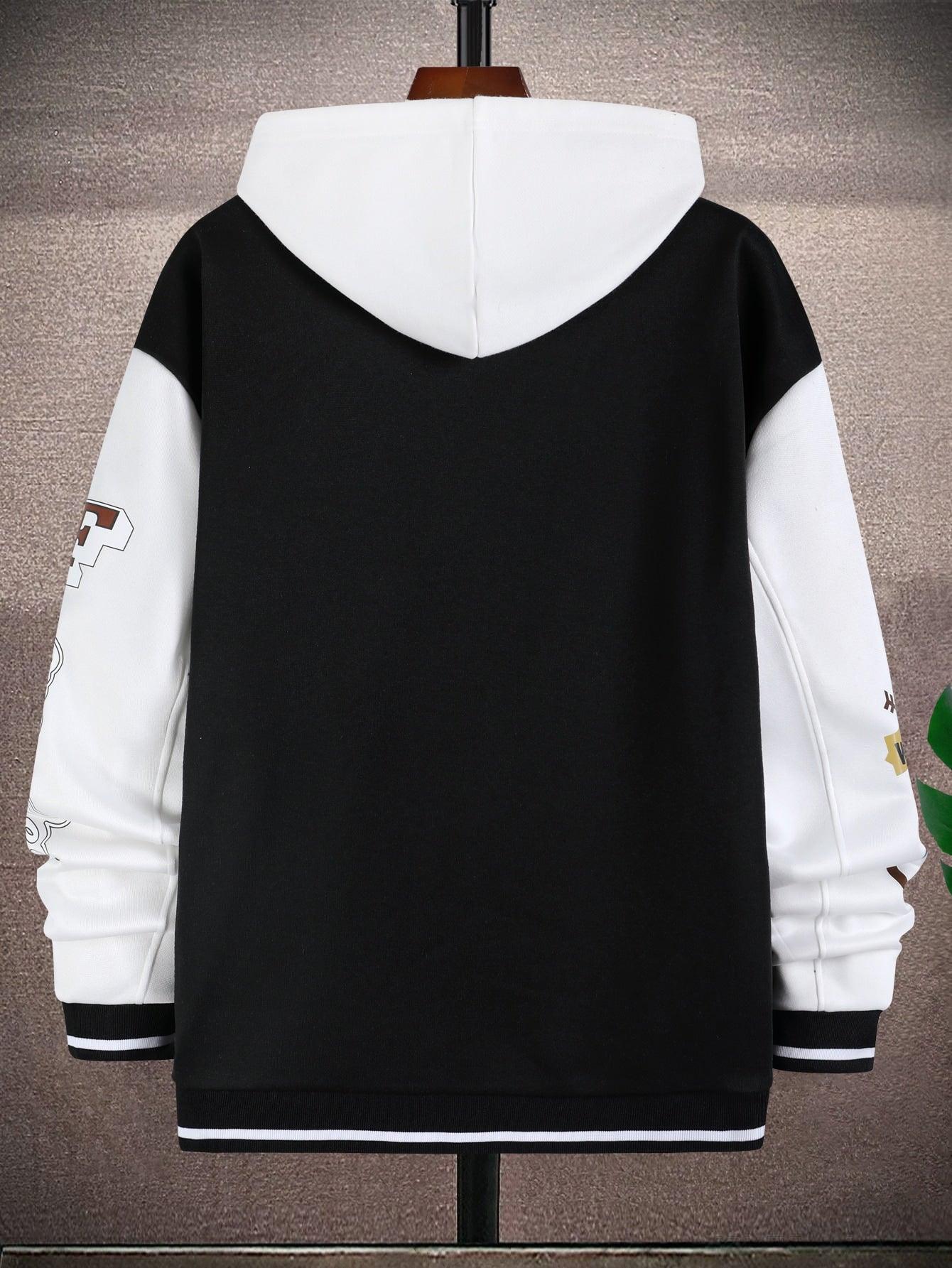 EM Men Letter Graphic Varsity Jacket Without Hoodie - ShopEbonyMonique