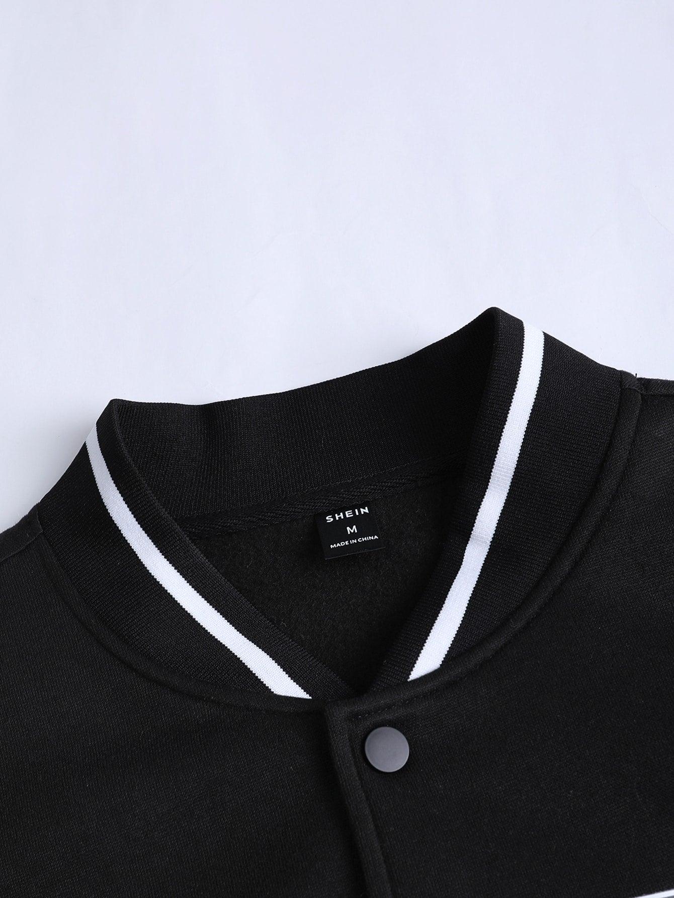 EM Men Letter Graphic Varsity Jacket Without Hoodie - ShopEbonyMonique