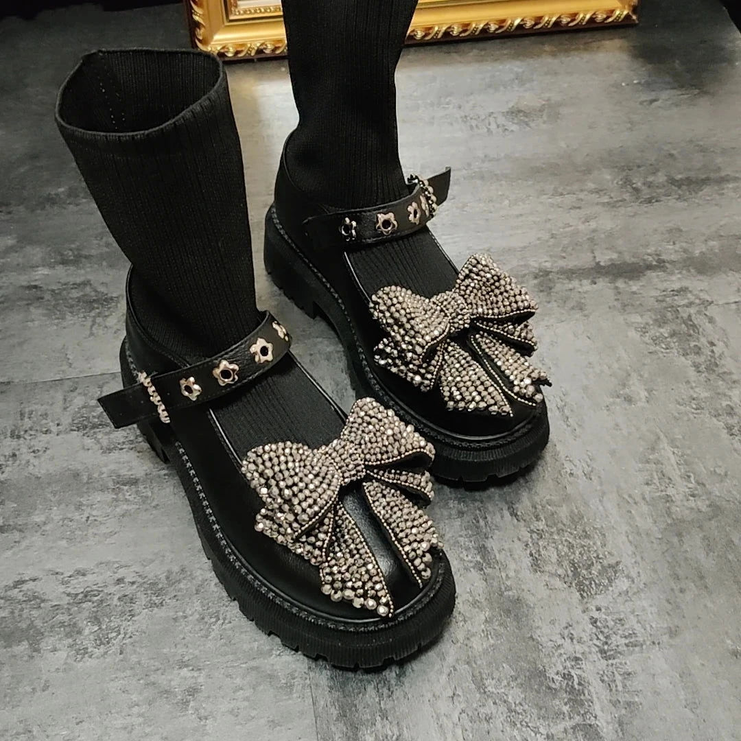EM Socks Rhinestones Ankle Boots - ShopEbonyMonique