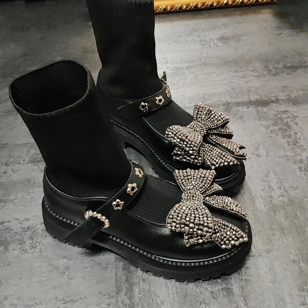 EM Socks Rhinestones Ankle Boots - ShopEbonyMonique