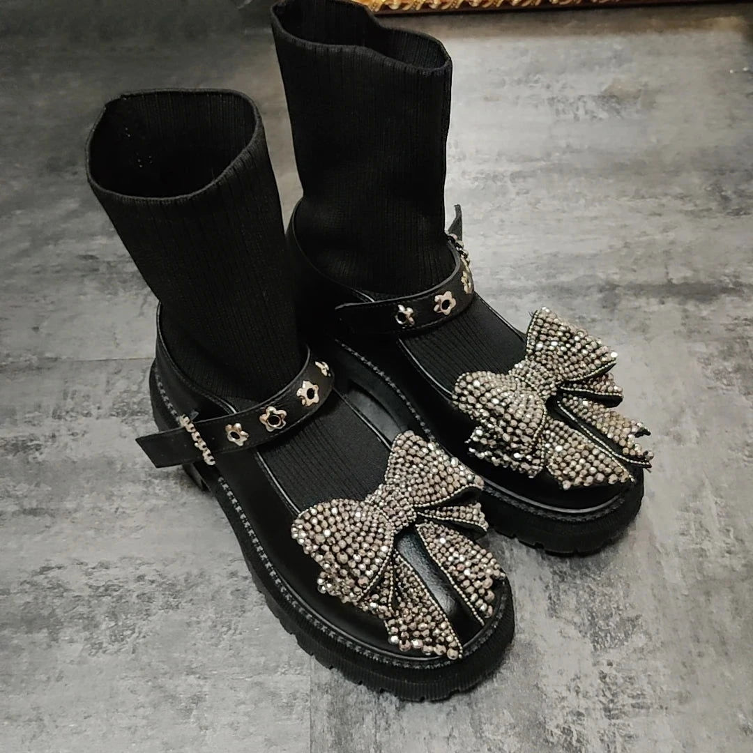 EM Socks Rhinestones Ankle Boots - ShopEbonyMonique