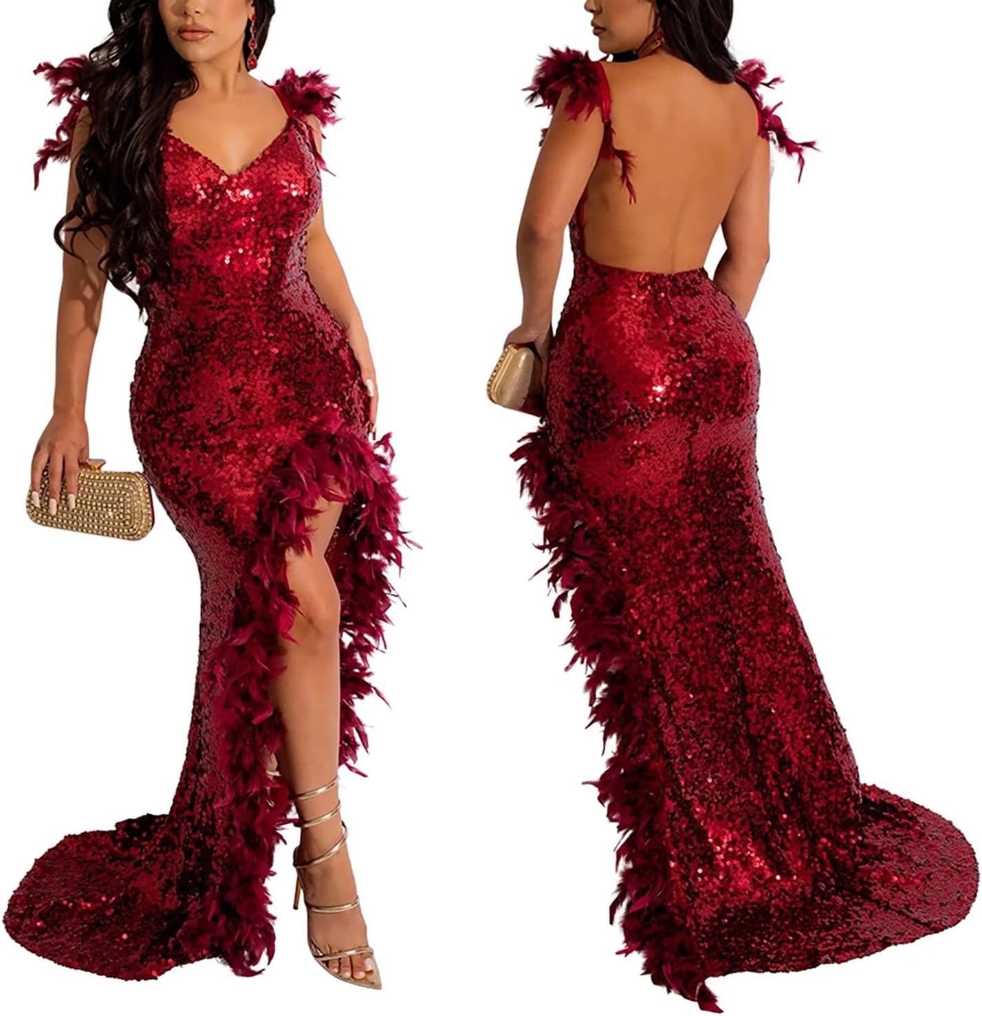 EM Spaghetti Strap V Neck Mesh See Through Gown - ShopEbonyMonique