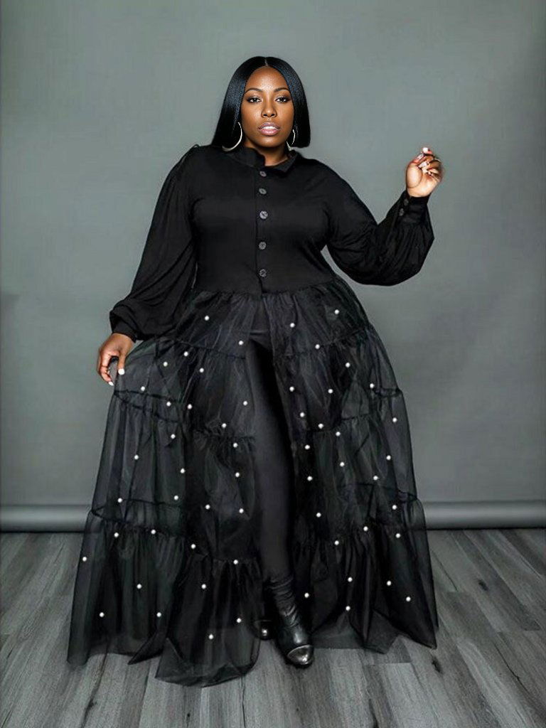 Elegant Mesh Dress with Pearls - ShopEbonyMonique