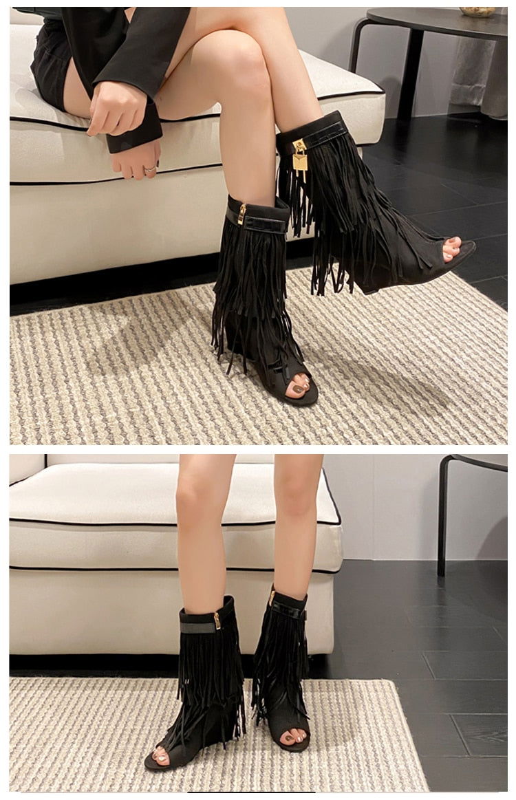 FRINGE Wedge High Heel - ShopEbonyMonique
