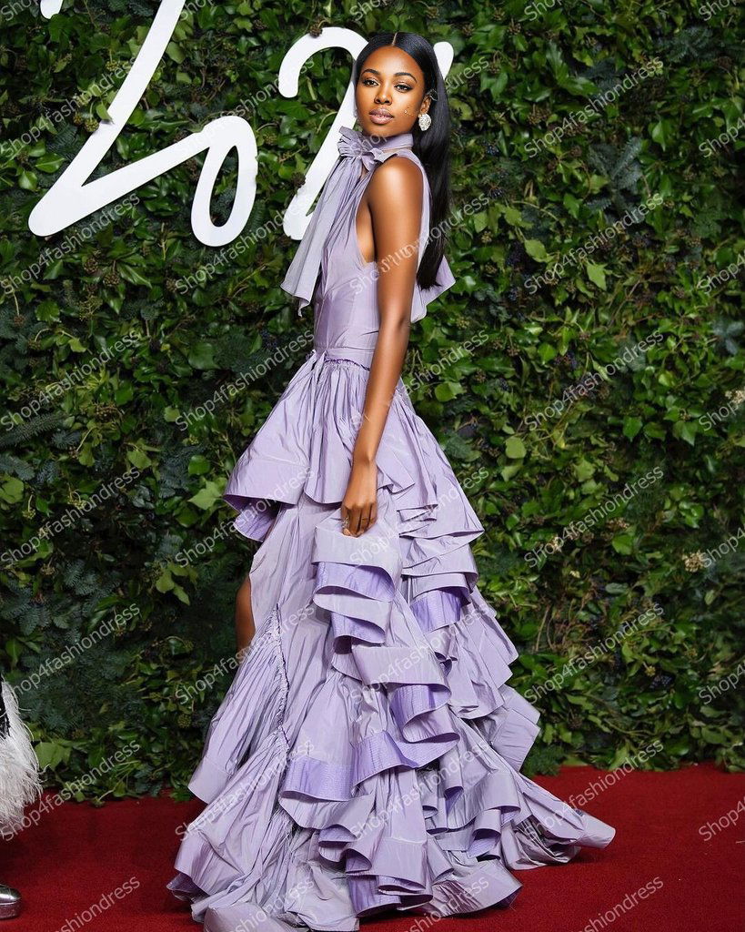 Fashion Satin Long Evening Dresses Lush Ruffles Tiered Formal Party Dress - ShopEbonyMonique