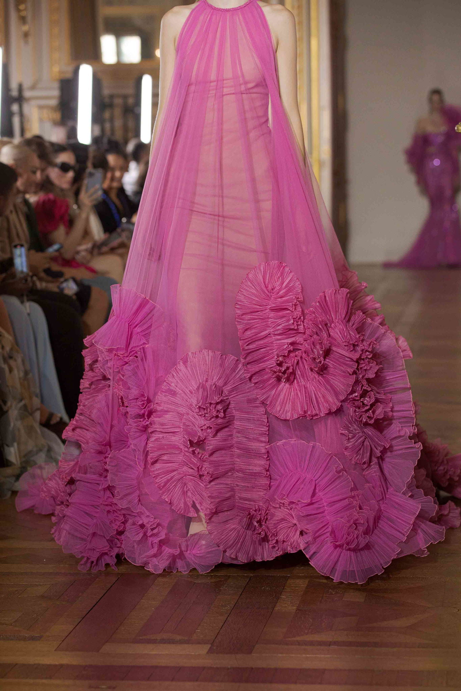 Flower Ruched Tulle Long Gowns - ShopEbonyMonique