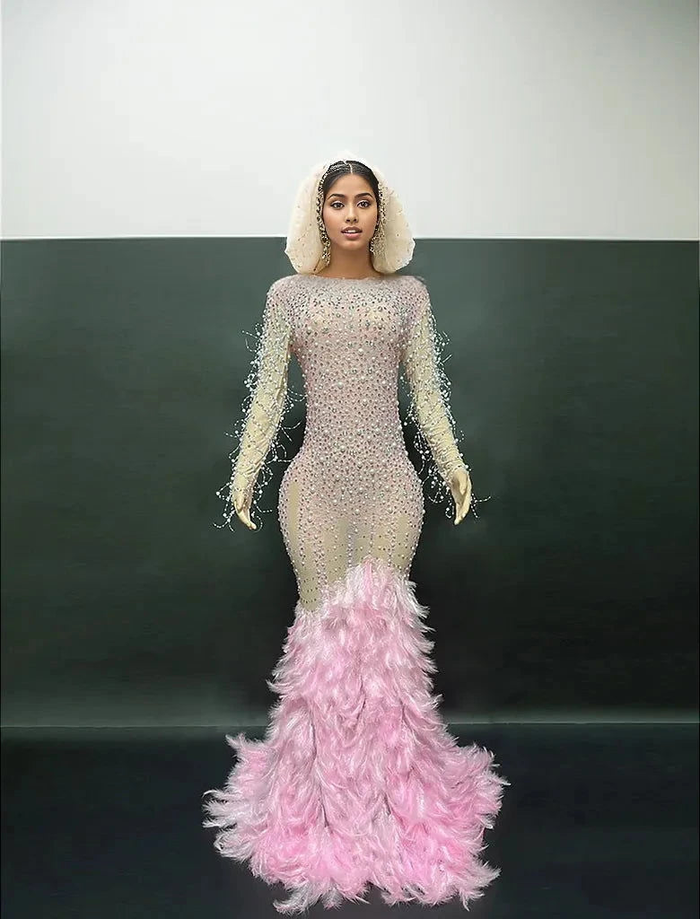 Fly Transparent Feather Long Dress - ShopEbonyMonique