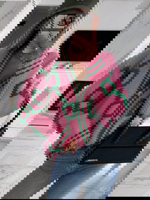 Geometric Dropped Shoulder Button Down Cardigan - ShopEbonyMonique