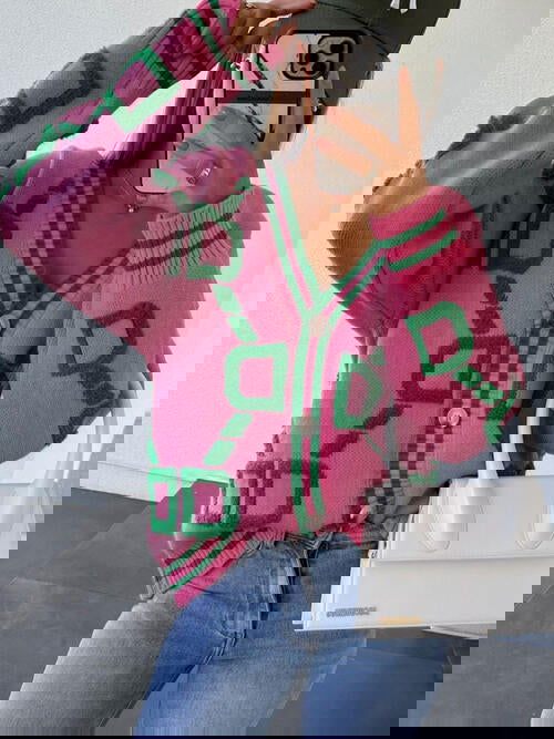 Geometric Dropped Shoulder Button Down Cardigan - ShopEbonyMonique