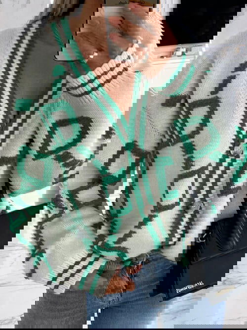 Geometric Dropped Shoulder Button Down Cardigan - ShopEbonyMonique