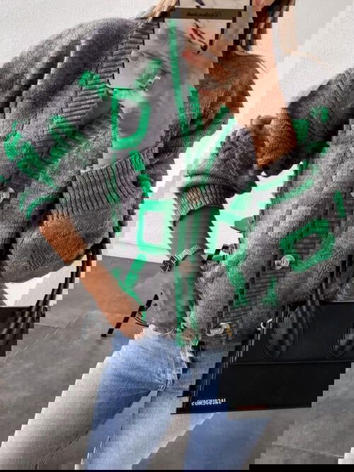 Geometric Dropped Shoulder Button Down Cardigan - ShopEbonyMonique