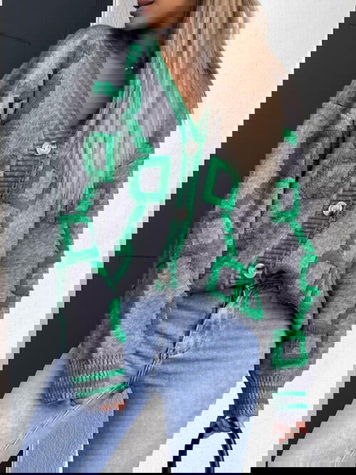 Geometric Dropped Shoulder Button Down Cardigan - ShopEbonyMonique