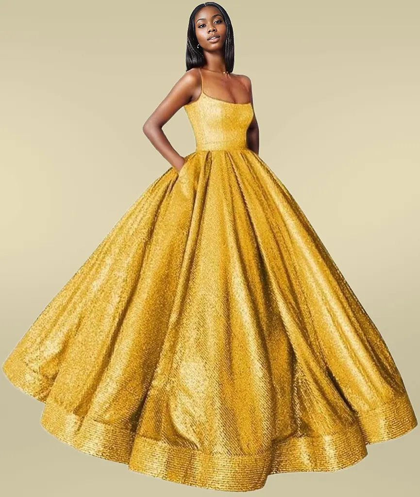 Glitter Satin Ball Gown with Pockets - ShopEbonyMonique
