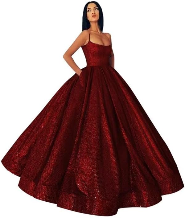 Glitter Satin Ball Gown with Pockets - ShopEbonyMonique