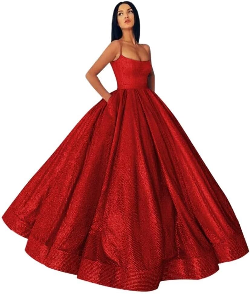 Glitter Satin Ball Gown with Pockets - ShopEbonyMonique
